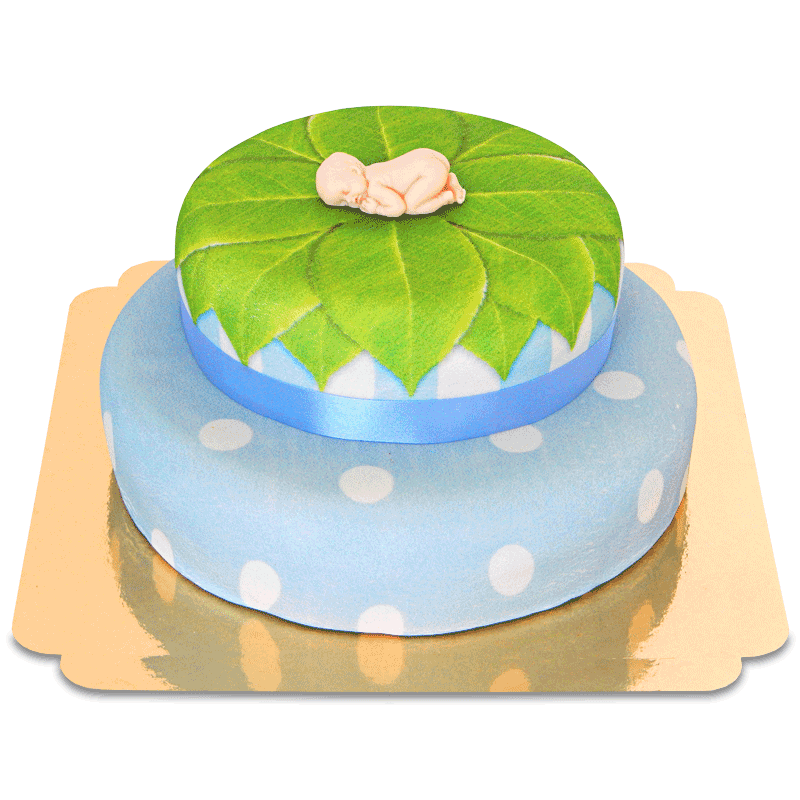 Baby figure on a 2-tier cake, blue
