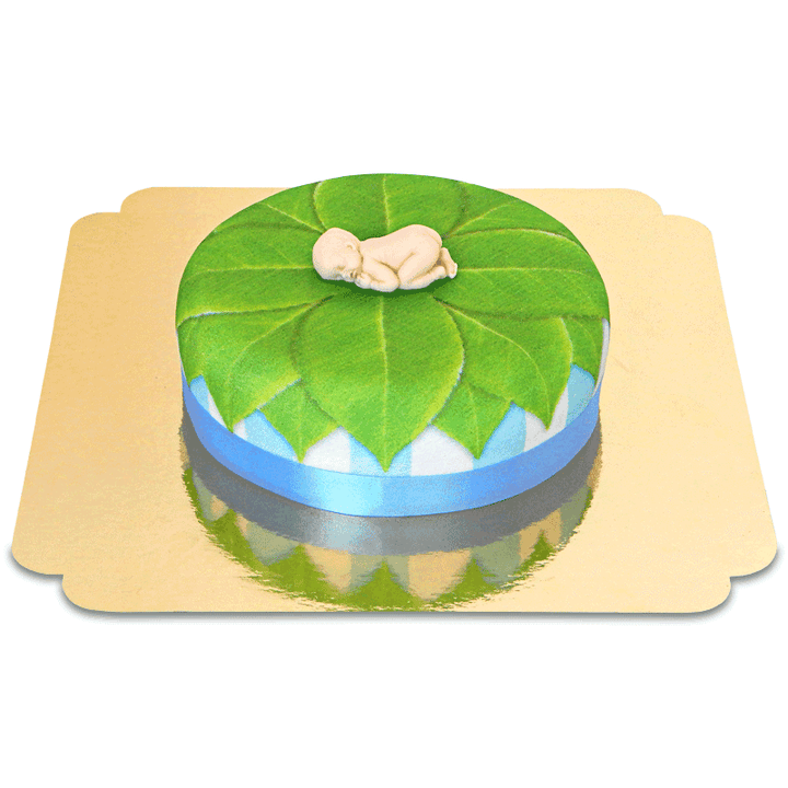 Baby figure on natural cake, blue – 18cm round