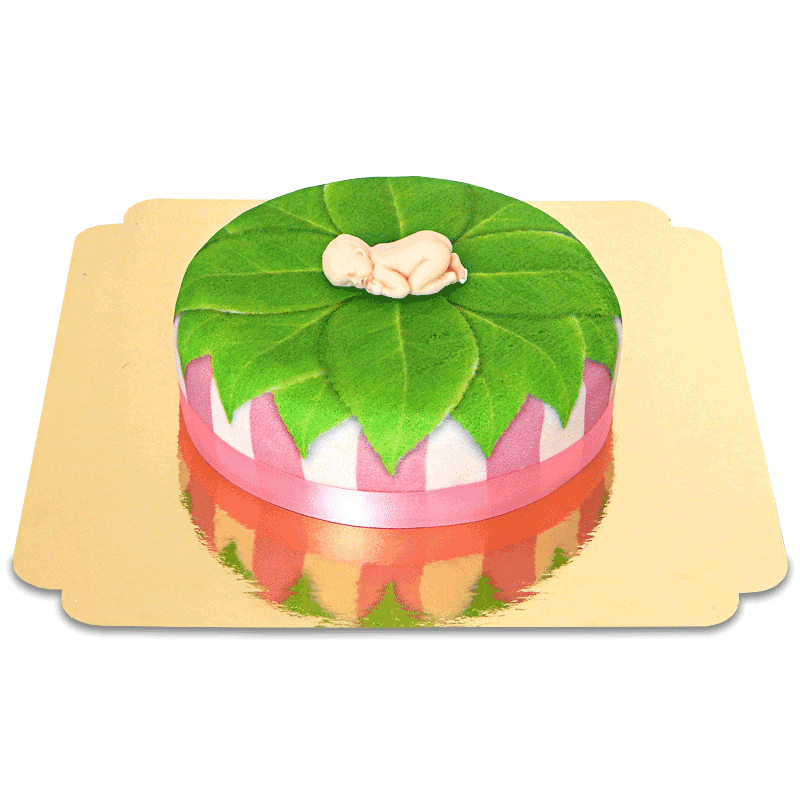Baby figure on plain cake, pink – 18cm round
