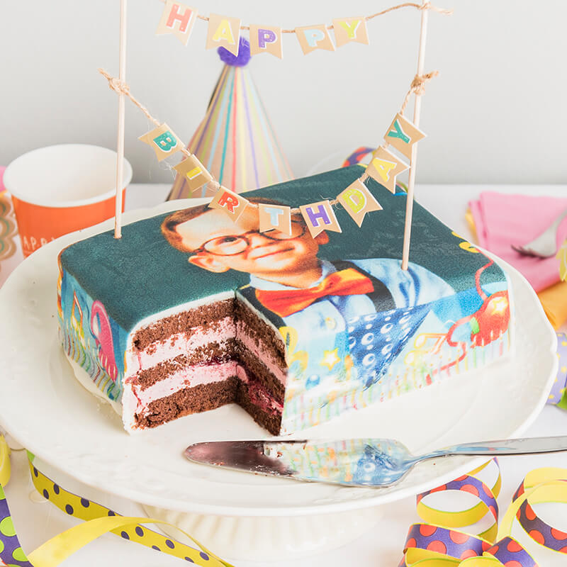 Birthday-themed photo cake