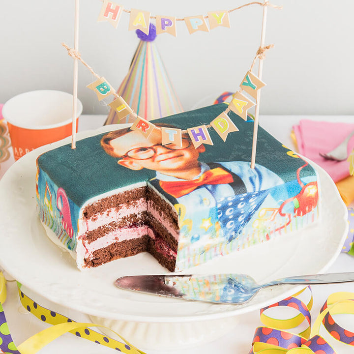 Birthday-themed photo cake
