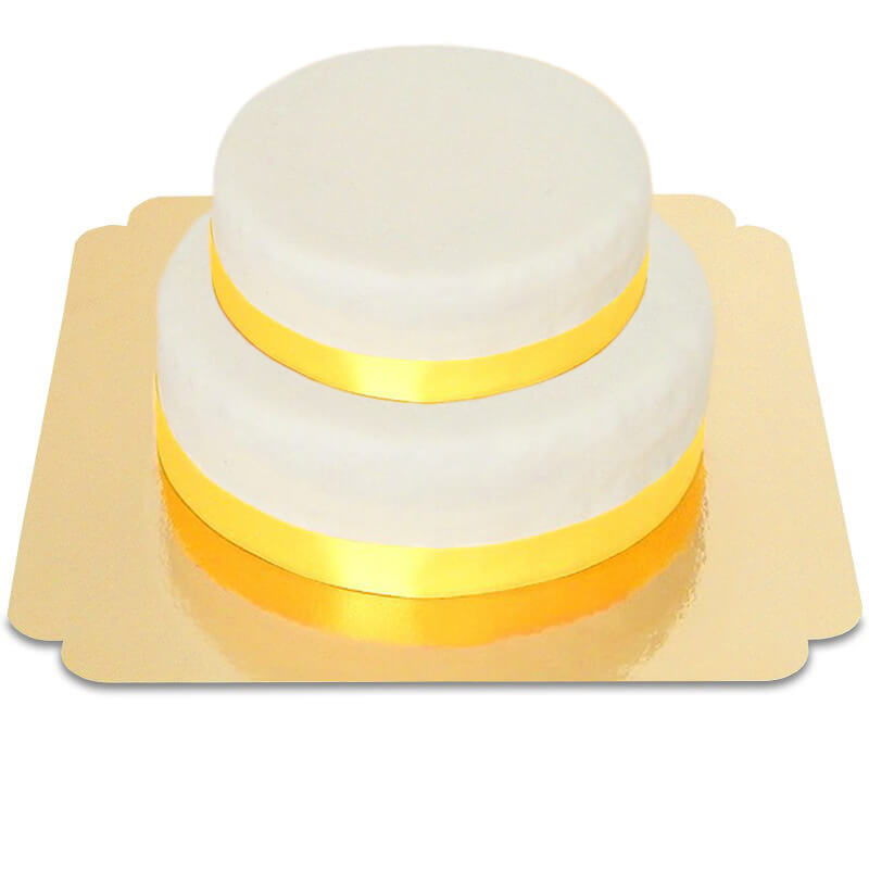 Two-tier white cake with cake ribbon