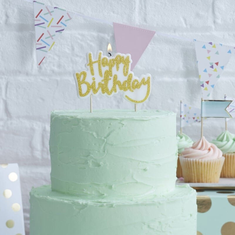 Cake candle, Happy Birthday Gold