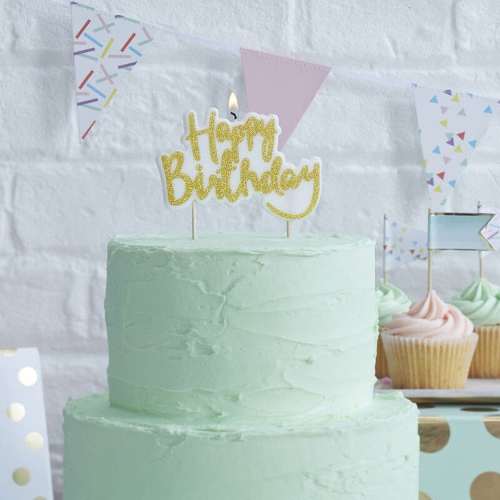 Cake candle, Happy Birthday Gold