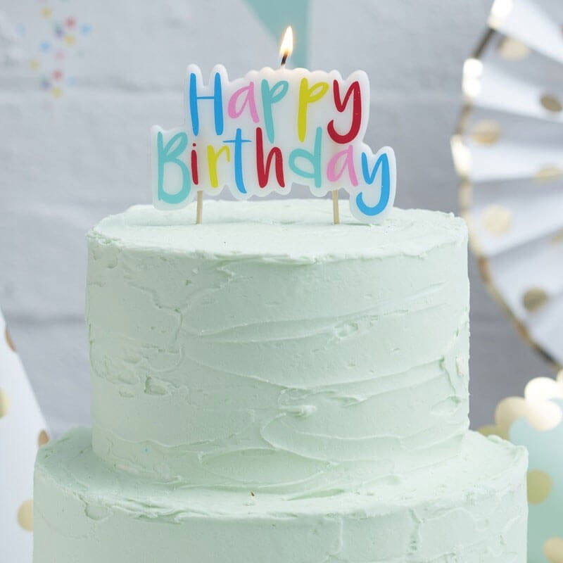 Cake Candle, Happy Birthday Multicoloured