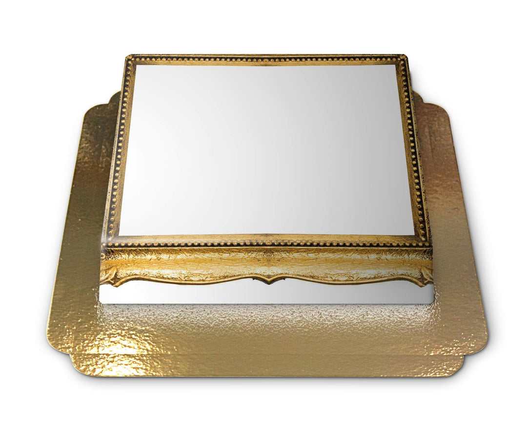 Photo cake with a golden wooden frame