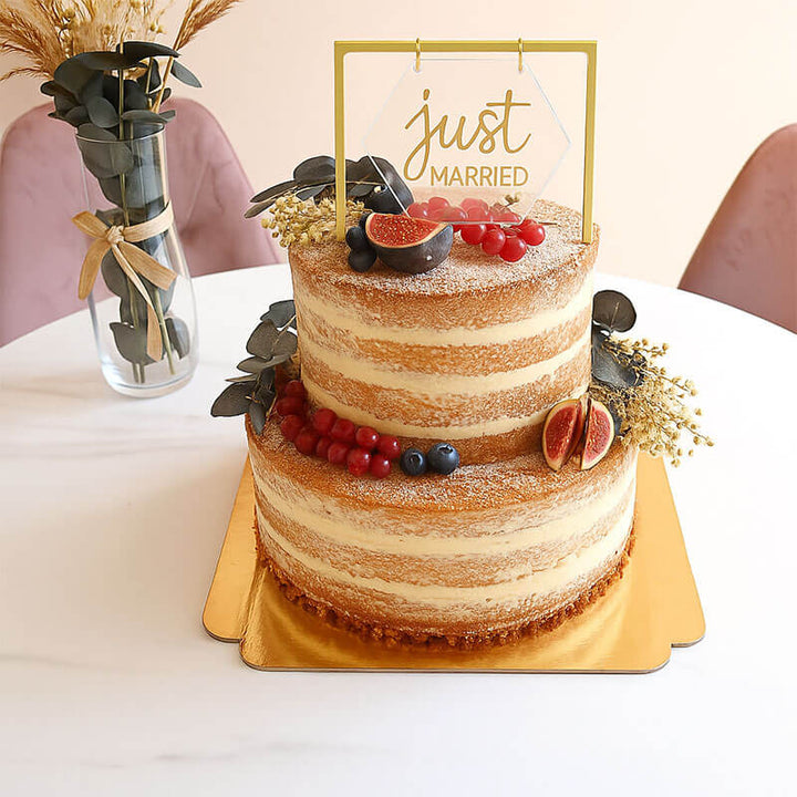 Green Wedding Vanilla-Raspberry 2-tier cake incl. decorations and cake topper – serves 30 people!