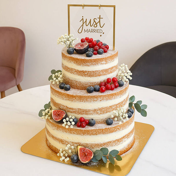 Green Wedding Vanilla-Raspberry 3-tier including decorations and cake topper – serves 65 people!