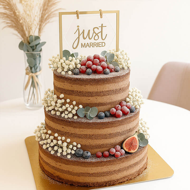 Green Wedding Chocolate 3-tier including decorations and cake topper – serves 65 people!