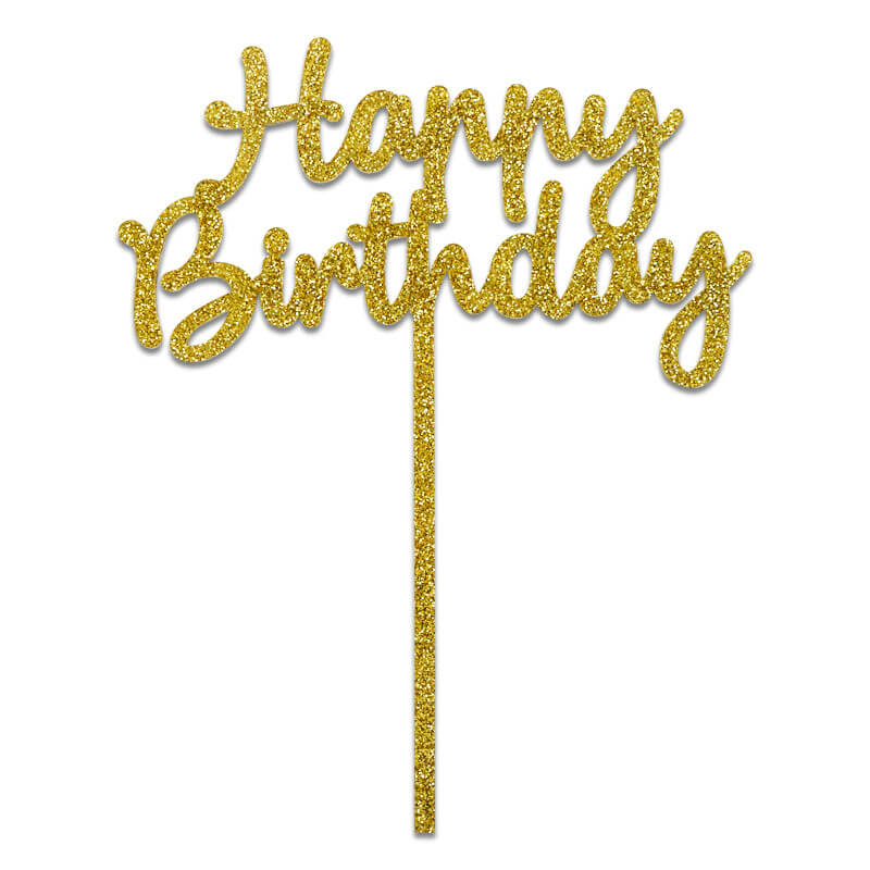 Happy Birthday Gold Glitter Cake Topper