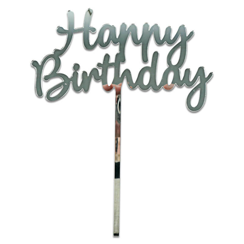 Happy Birthday Silver Cake Topper