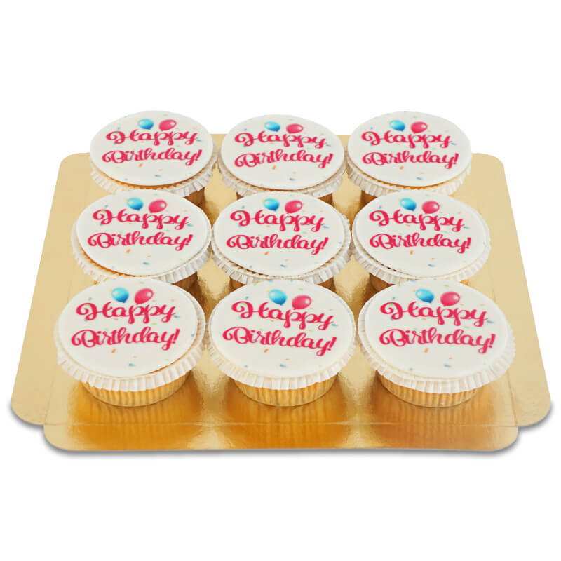 Happy Birthday Pink Cupcakes (9 pieces)