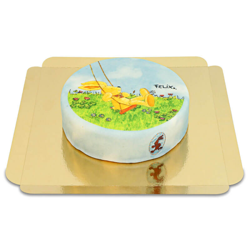 Felix the Rabbit on a Swing Cake