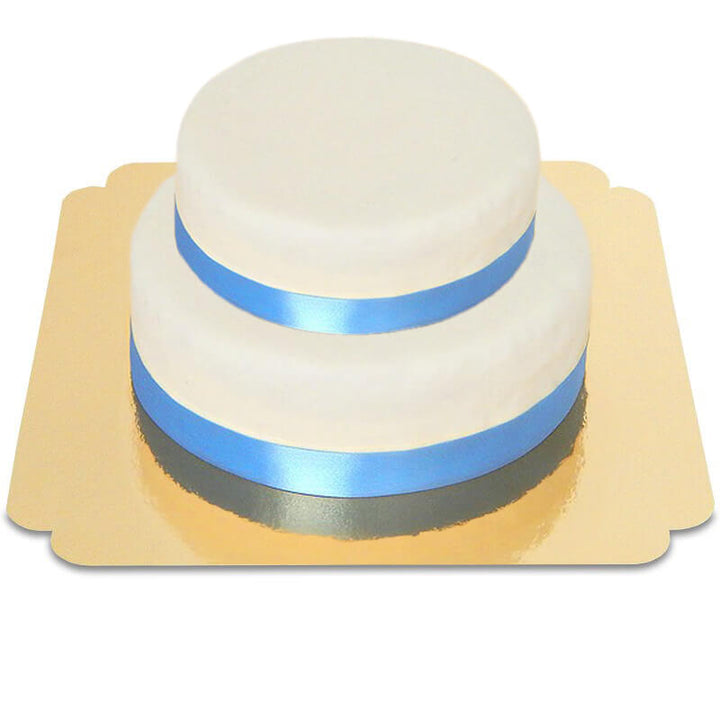 Two-tier white cake with cake ribbon