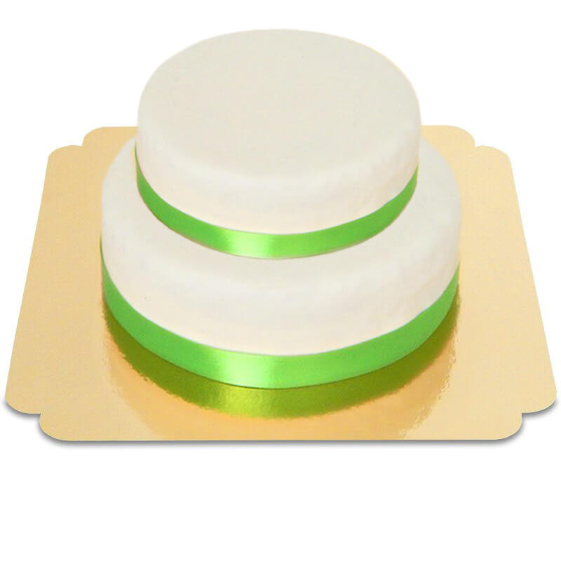 Two-tier white cake with cake ribbon