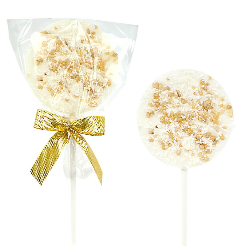 White lollipops with almond brittle and coconut flakes (10 pieces)