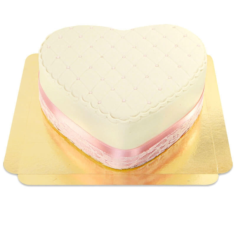 White Deluxe Valentine’s Day cake in heart shape – double height