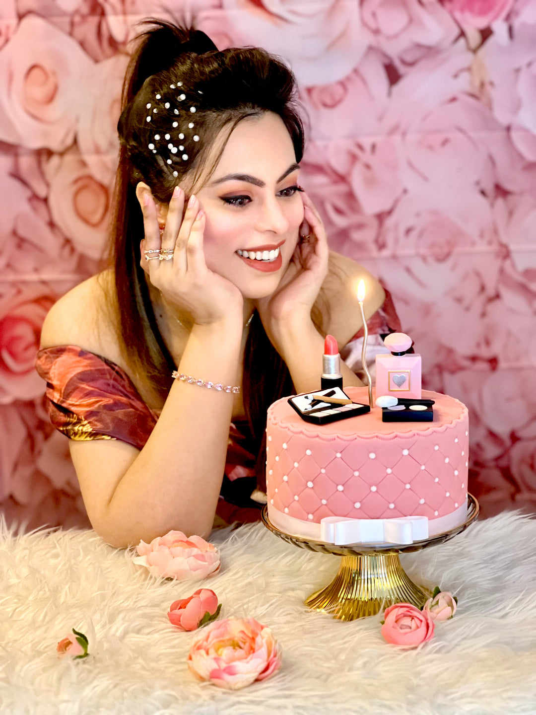 Deluxe make-up cake with white ribbon