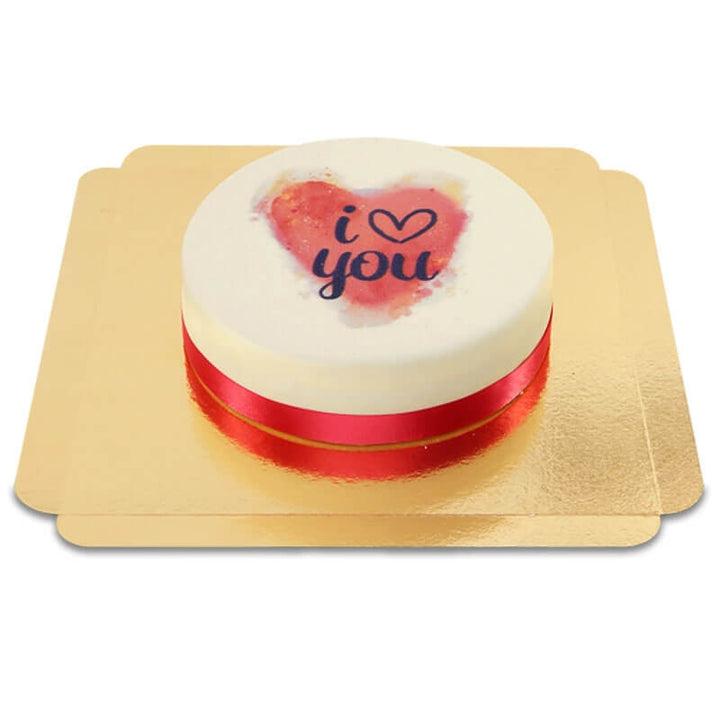 I Love You Watercolour Heart Cake