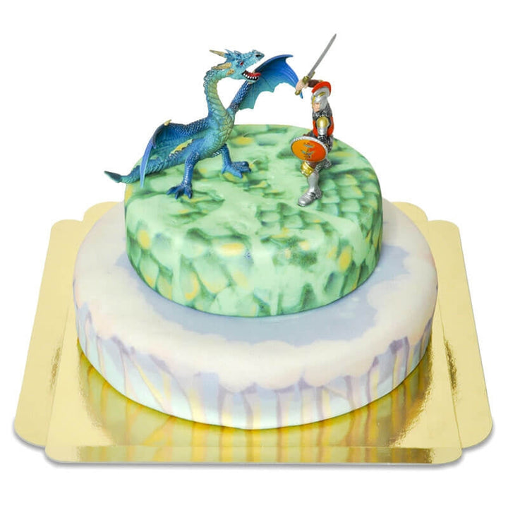 Two-tier fantasy cake with dragon figure