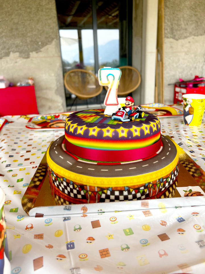 Mario Kart® on a two-tier World Circuit cake