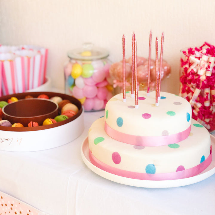 White cake with pastel-coloured dots