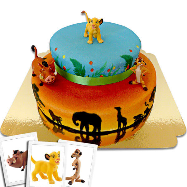 Simba®, Timon & Pumbaa® on a 2-tier savannah cake