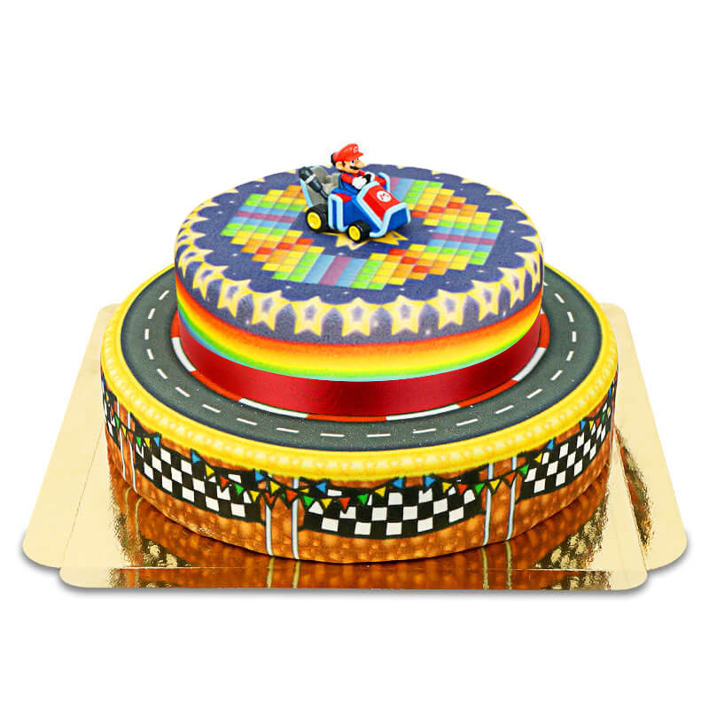 Mario Kart® on a two-tier World Circuit cake