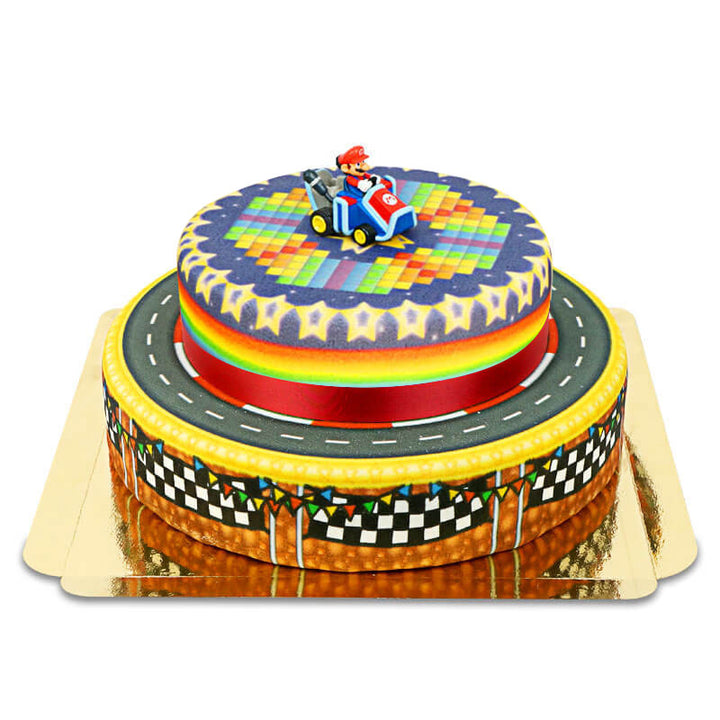 Mario Kart® on a two-tier World Circuit cake