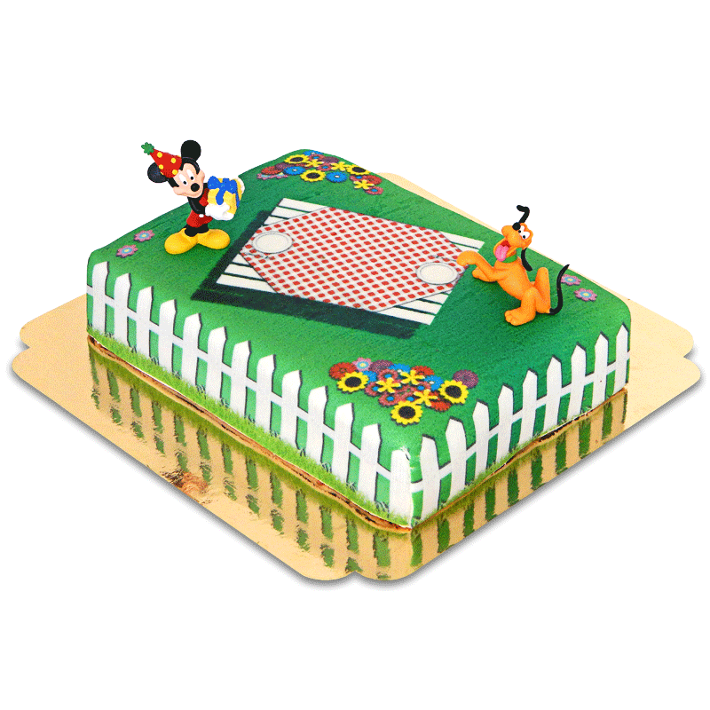Mickey Mouse® and Pluto® on a birthday picnic cake