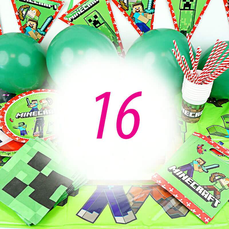 Minecraft® Party Set for 16 people – without cake