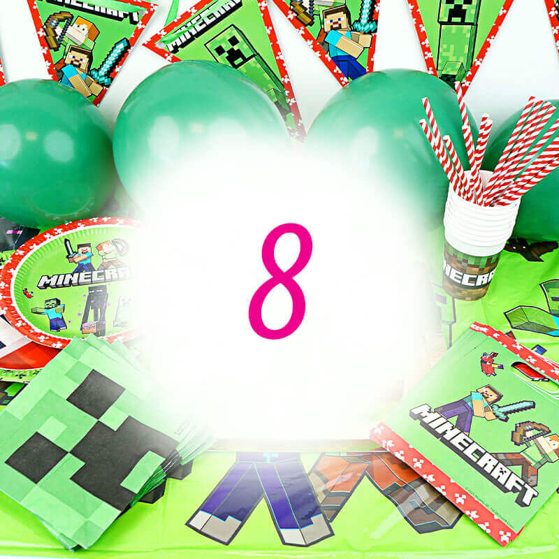 Minecraft® party set for 8 people – without cake