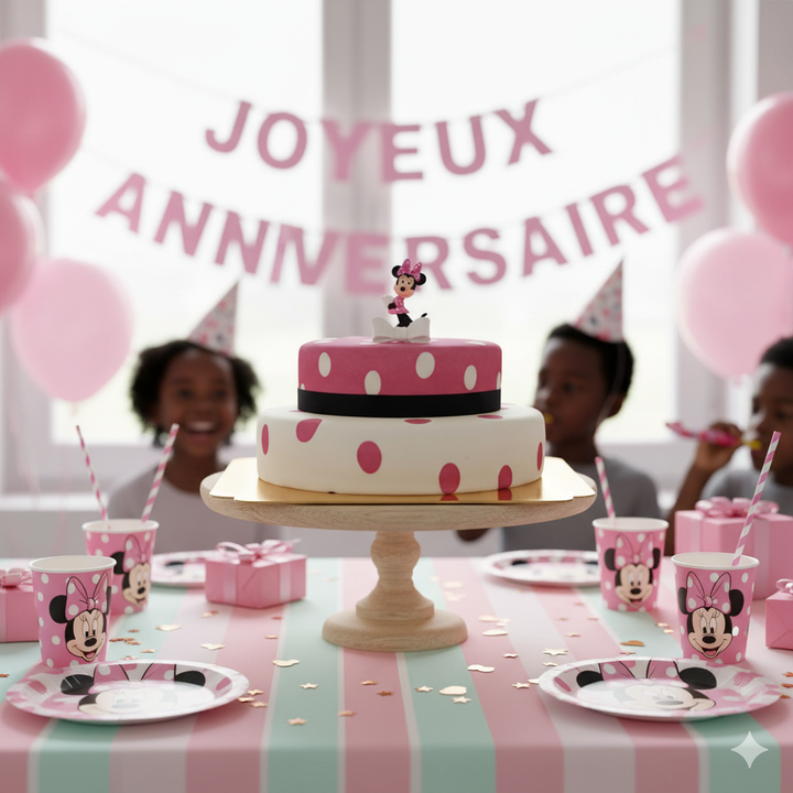 Minnie Mouse® on a 2-tier polka dot cake