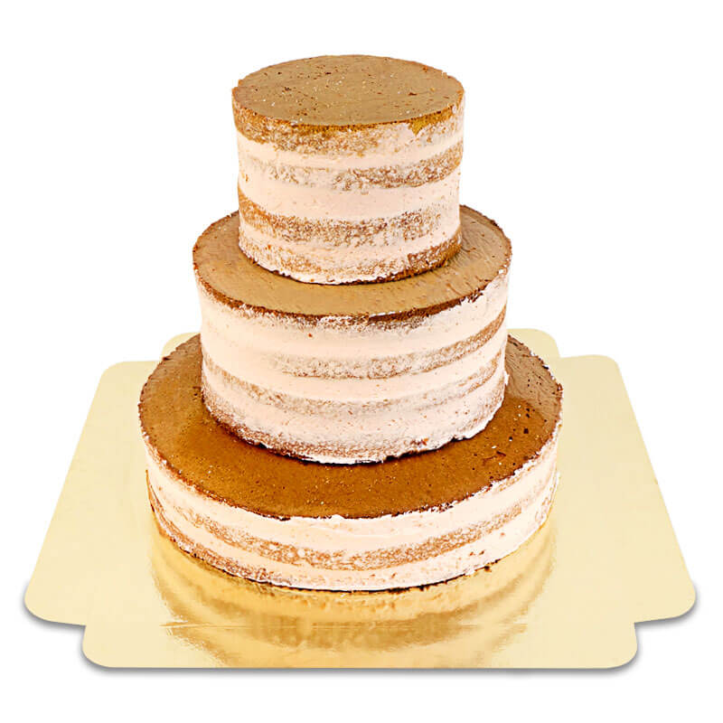 3-tier peach and passion fruit naked cake with biscuit crunch