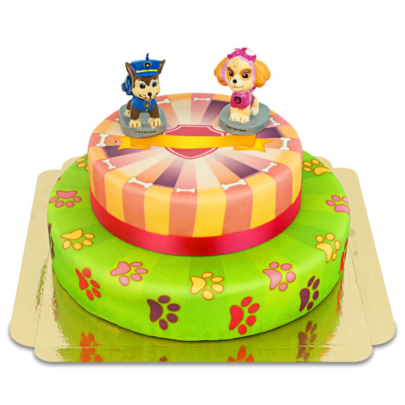 Paw Patrol® on a 2-tier pink dog paw cake