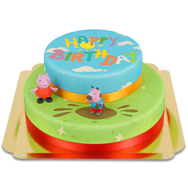 Peppa Pig and George two-tier meadow cake