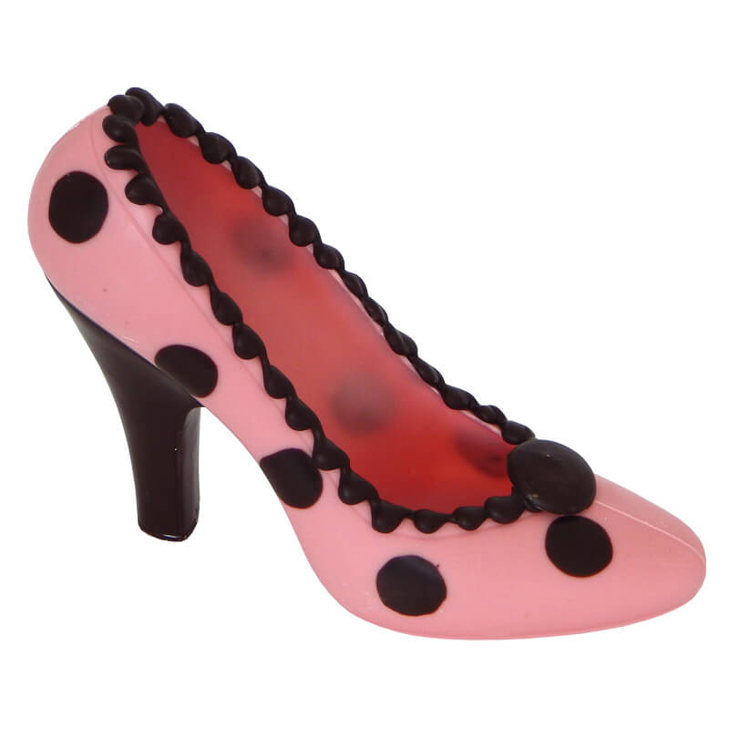 Pink chocolate shoe with dark dots