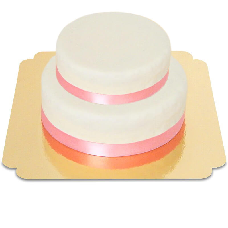 Two-tier white cake with cake ribbon