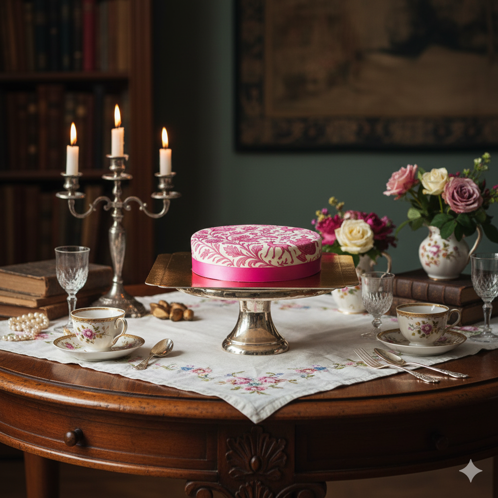 Pink porcelain-painted cake