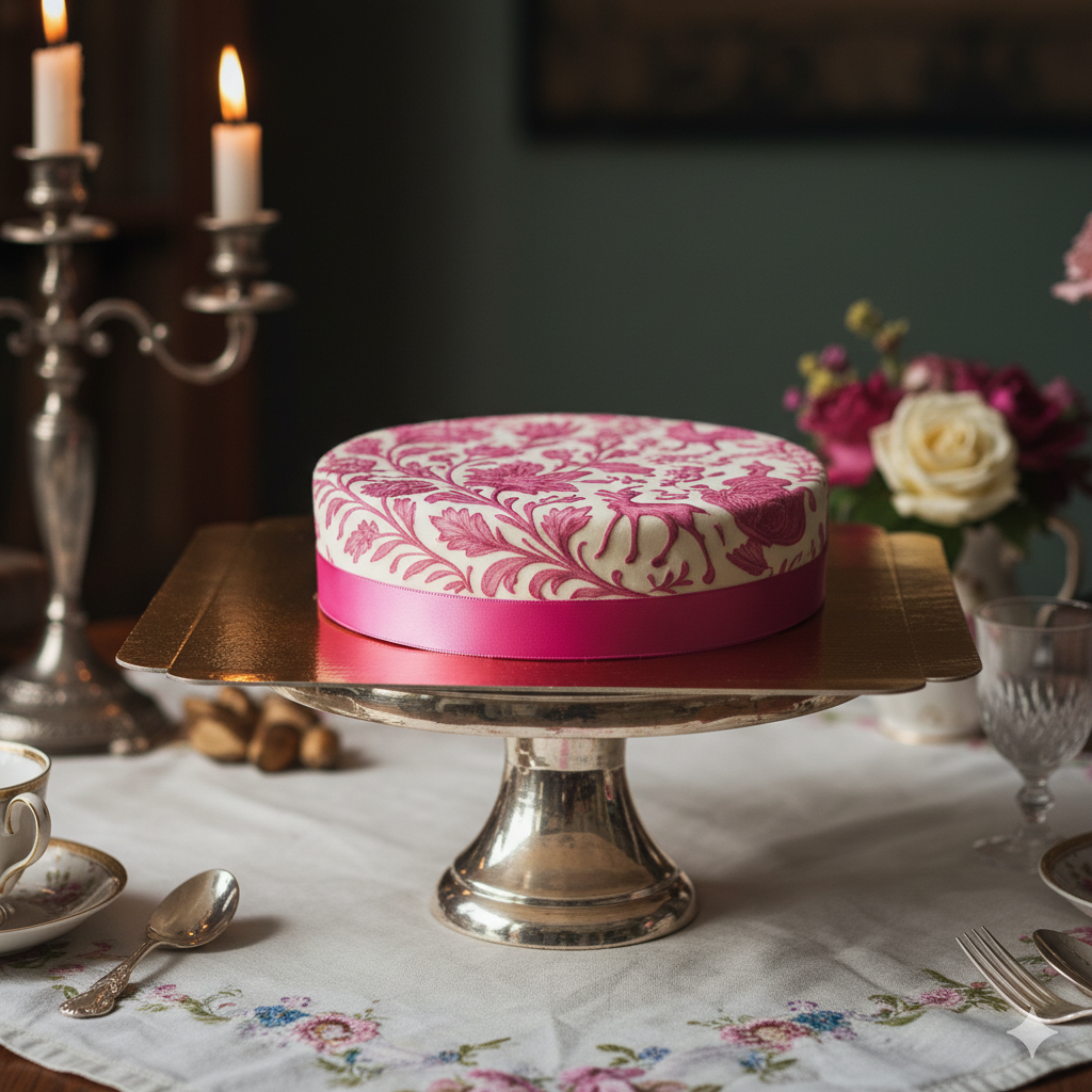 Pink porcelain-painted cake