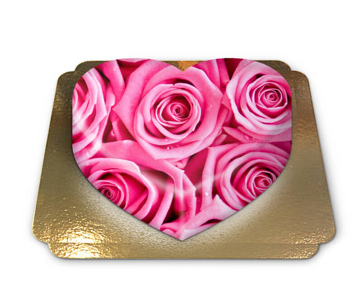 Pink rose cake in a heart shape