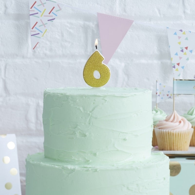 Gold number candle 6, approx. 6 cm