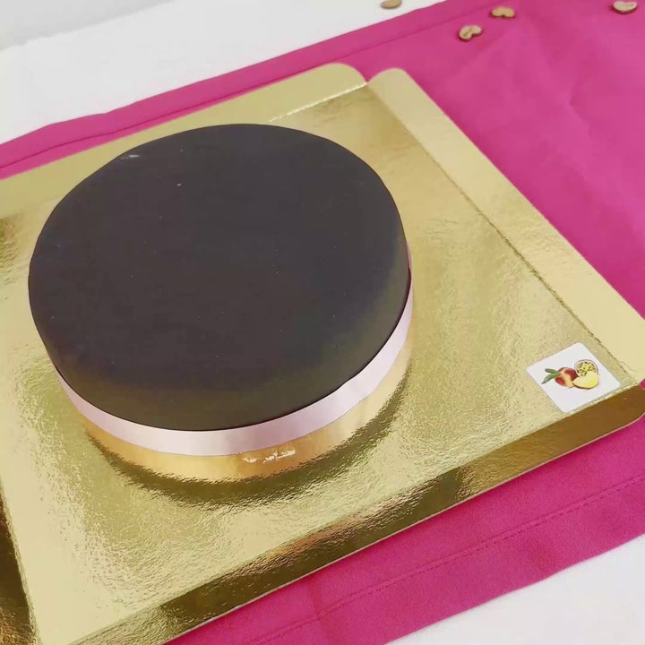 Black cake with cake ribbon