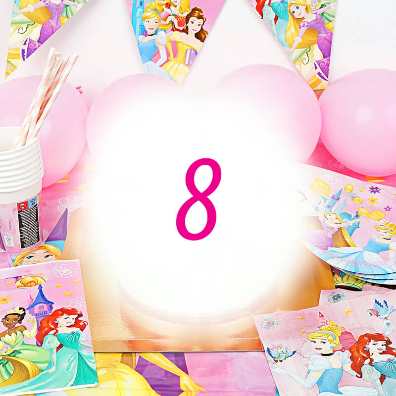 Princess Party Set for 8 children – decorations only, no cake