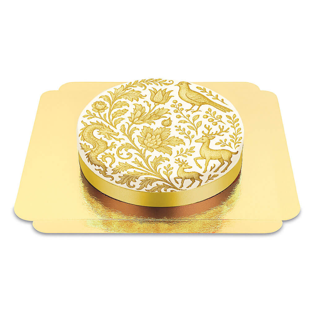 Golden porcelain-painted cake