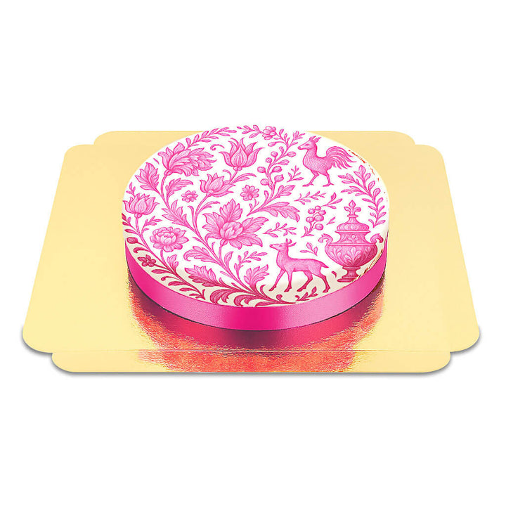 Pink porcelain-painted cake