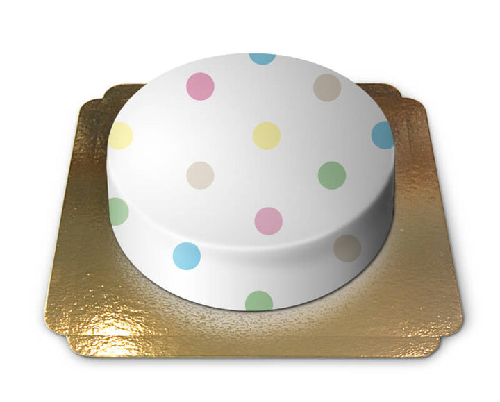 White cake with pastel-coloured dots