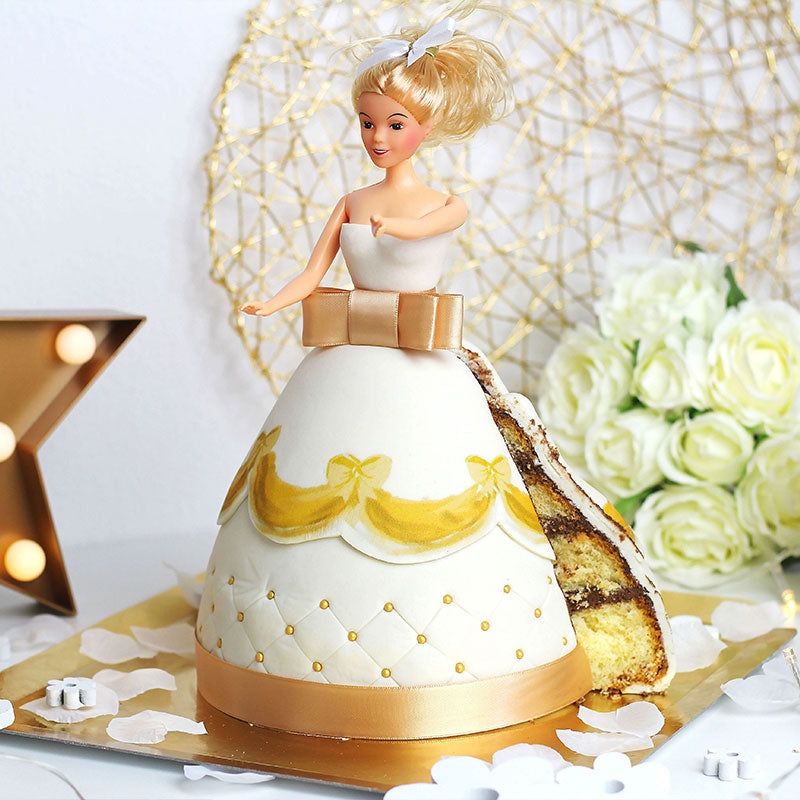 Deluxe Doll Princess Cake with a Gold Dress