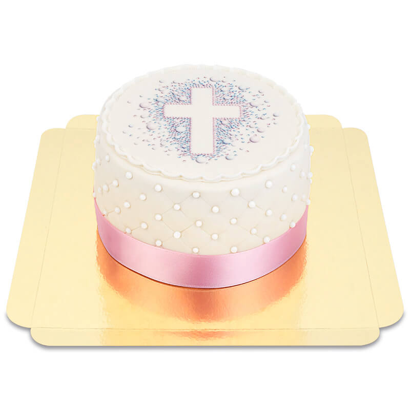 Pink Deluxe Pearl Cake with Cross