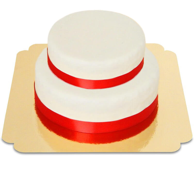Two-tier white cake with cake ribbon
